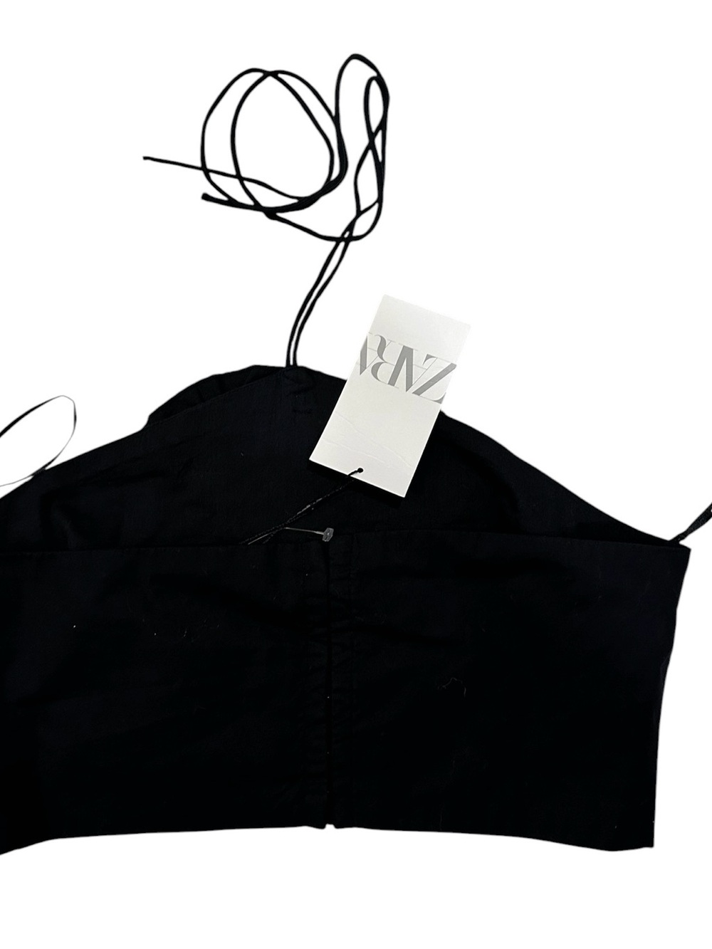 Zara black textured flower poplin halter crop top - Picture 4 of 6